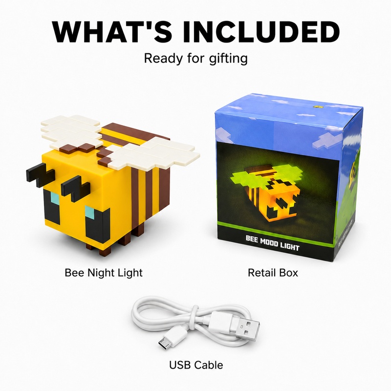 【NEW】Bee LED Night Light USB Rechargeable Gaming Room Bedroom Desk Decor Creative Pixel Lamp