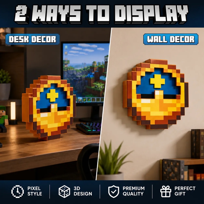 【NEW】Pixel Wall Clock Retro LED Display Day & Night Switching Gamer Room Hanging Decor Clock