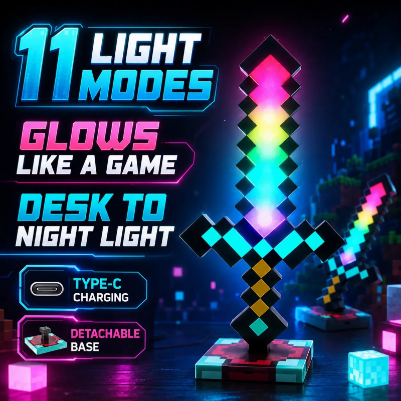 USA STOCK丨Pixel Gaming Night Lights Torch & 11 Colors Diamond Sword Lamp