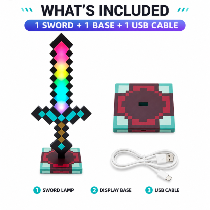 【Upgrade】Pixel Sword LED Desk Lamp 11 Colors & Running Light Gamer Desk Decor USB Night Light Gift