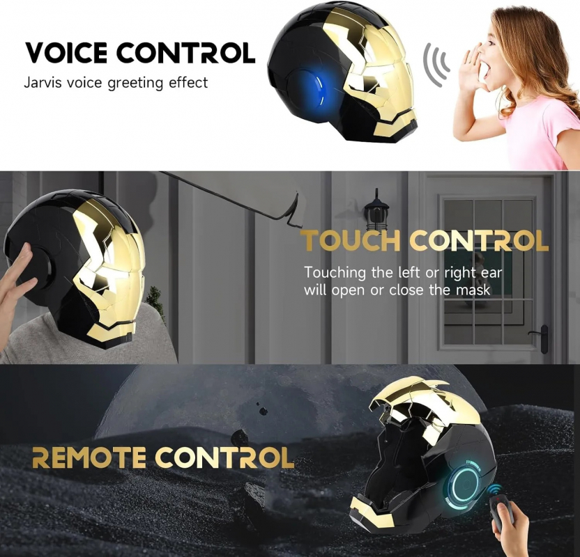 【NEW】Iron Man MK5 Black & Gold Helmet – Autoking 1:1 Wearable Voice, Remote & Touch Control