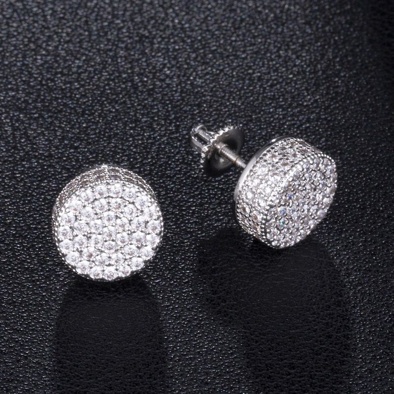 Hip Hop Earrings Microset Full Diamond Zirconia Double Layer Round Stud Earrings