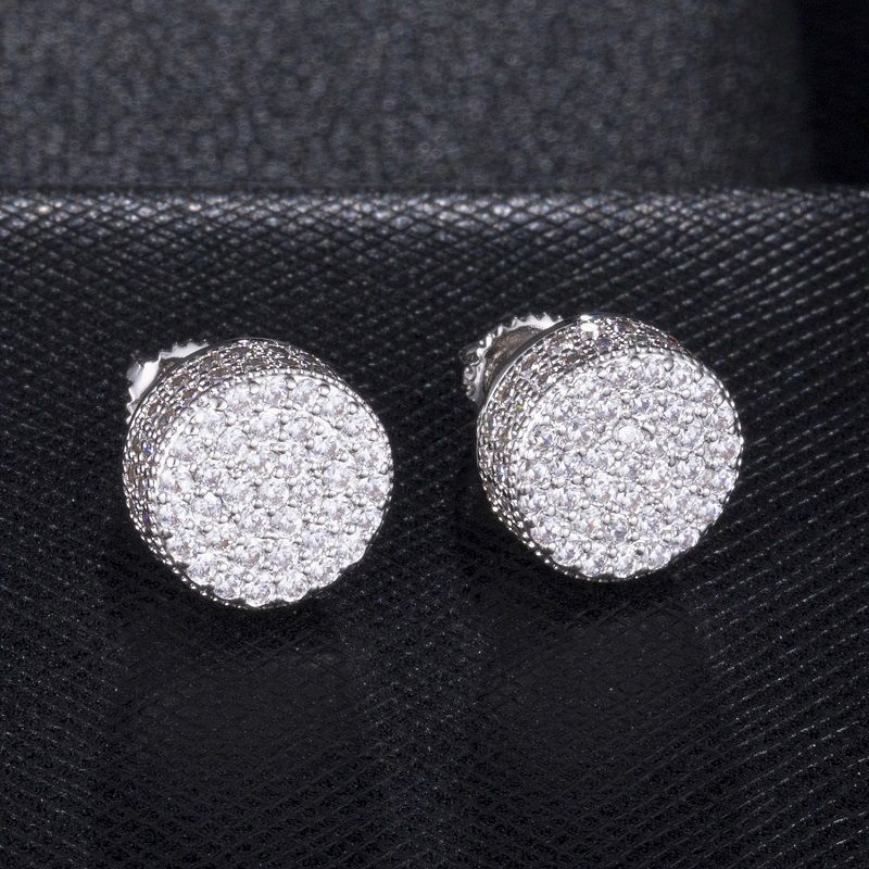 Hip Hop Earrings Microset Full Diamond Zirconia Double Layer Round Stud Earrings