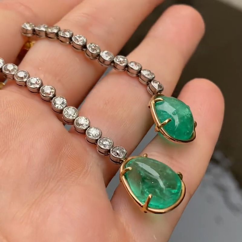 19.0 Carat Pear Cut Emerald Pair Of Diamond Hoop Drop Earrings