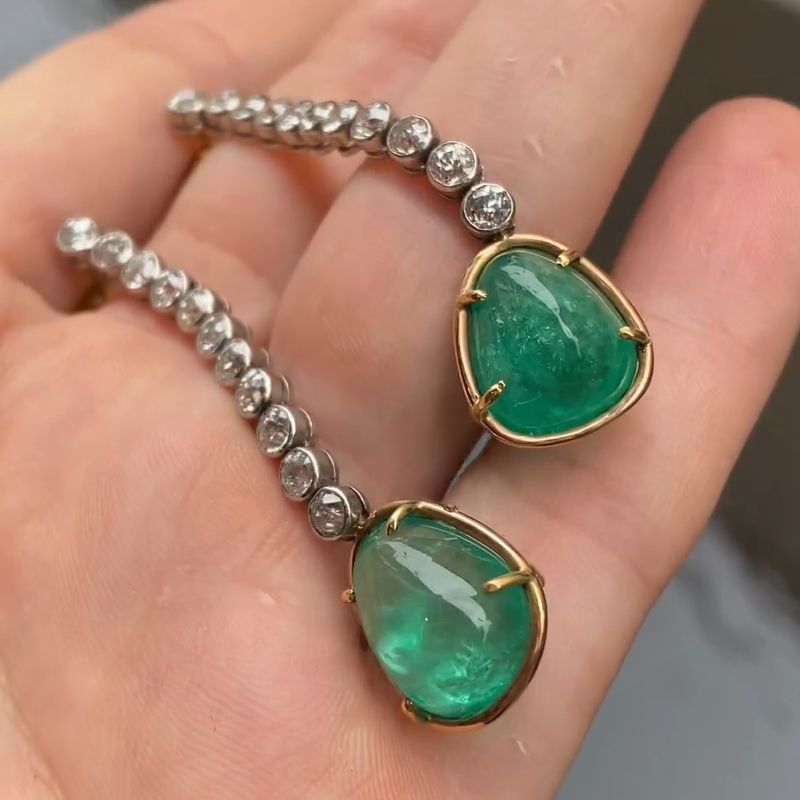 19.0 Carat Pear Cut Emerald Pair Of Diamond Hoop Drop Earrings