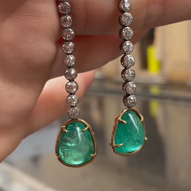 19.0 Carat Pear Cut Emerald Pair Of Diamond Hoop Drop Earrings