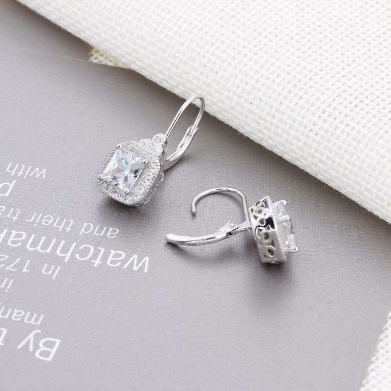 Sterling Silver Classic Halo Round With Princess Cut Drop Earrings