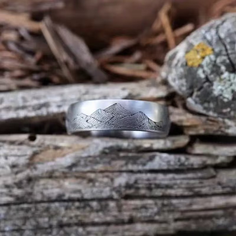 Landscape Ethnic Style Stainless Steel Handmade Ring For Men