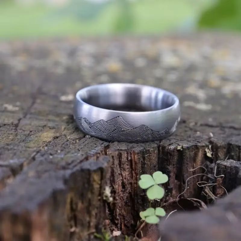 Landscape Ethnic Style Stainless Steel Handmade Ring For Men