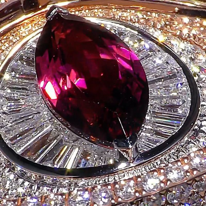 4.5ct Marquise Cut Garnet Pave Set Two-Tone Evil Eye Men's Ring