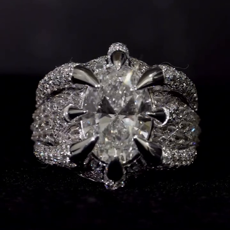 5ct Oval Cut White Sapphire Dragon Claw Handmade Men's Ring