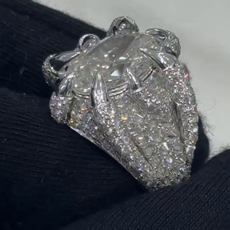 5ct Oval Cut White Sapphire Dragon Claw Handmade Men's Ring