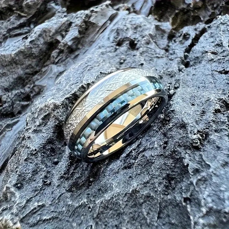 Handmade Blue Carbon Fiber Plus Silk Ring For Men