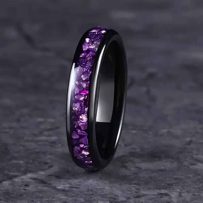 Handmade 4mm Purple Floral Pattern Ring For Men