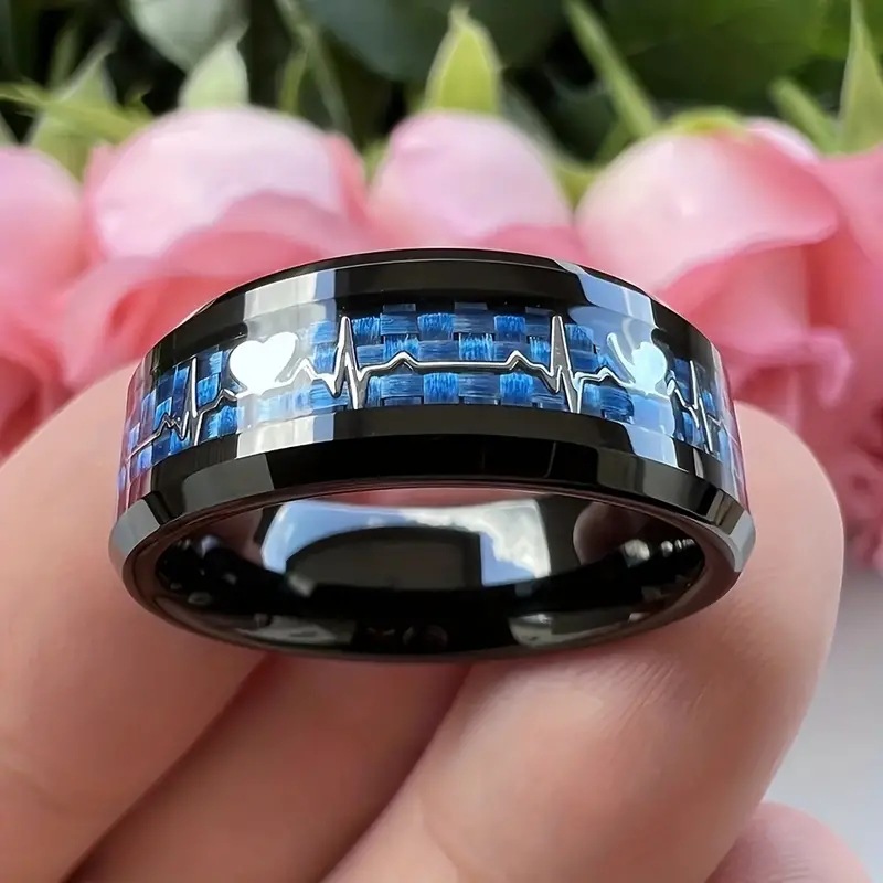 Handmade Stainless Steel Blue Ring For Men