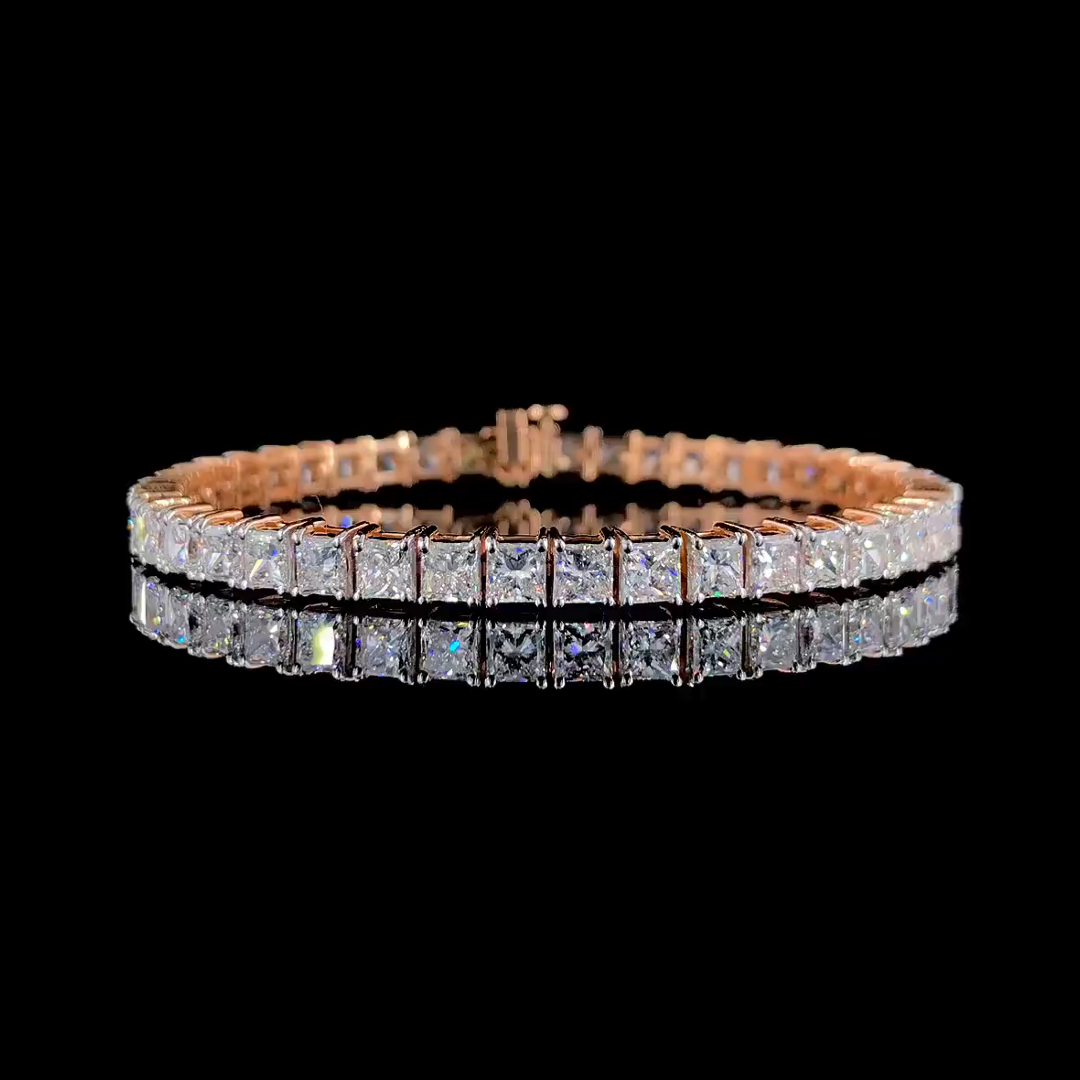 13ct princess-cut sterling silver and rose gold-plated handmade bracelet