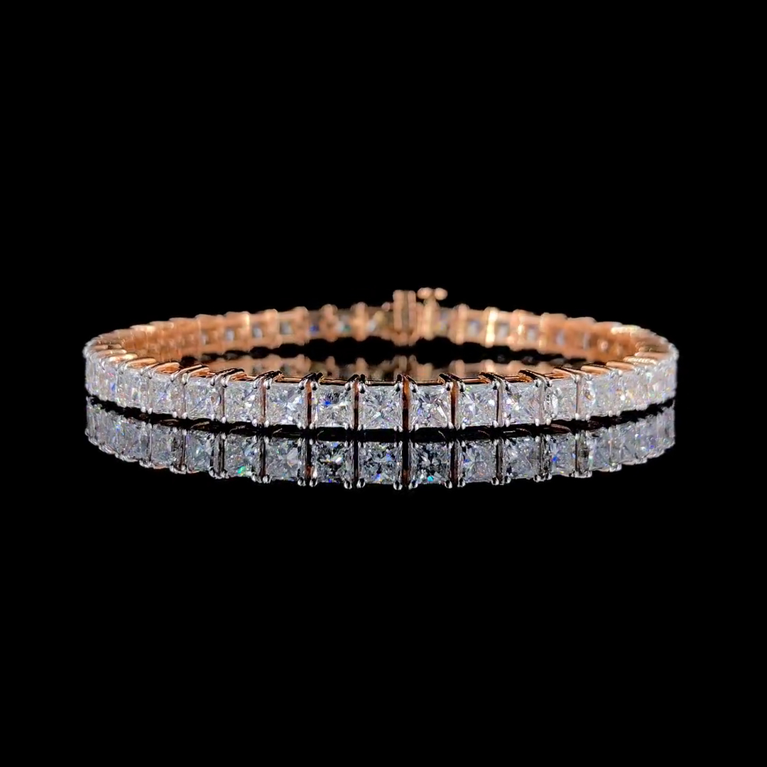 13ct princess-cut sterling silver and rose gold-plated handmade bracelet