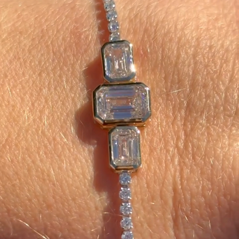 6ct emerald-cut sterling silver handmade bracelet
