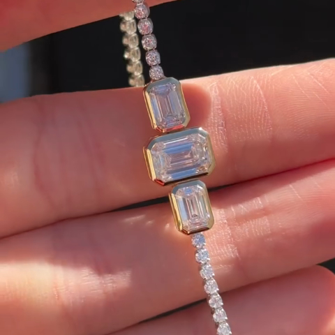 6ct emerald-cut sterling silver handmade bracelet