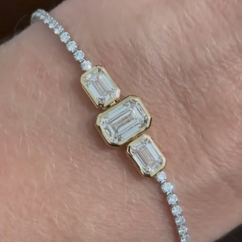 6ct emerald-cut sterling silver handmade bracelet