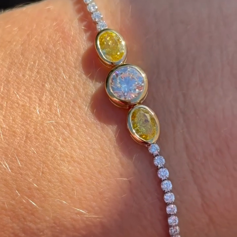 6ct round-cut sterling silver and yellow gold plated handmade bracelet