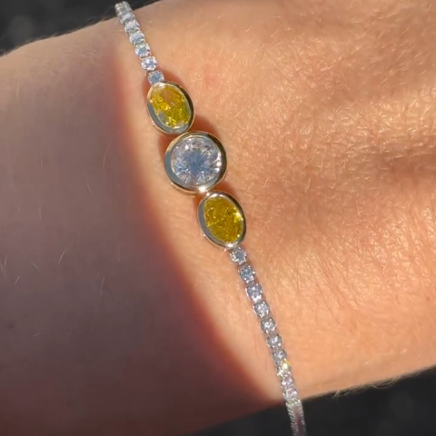 6ct round-cut sterling silver and yellow gold plated handmade bracelet