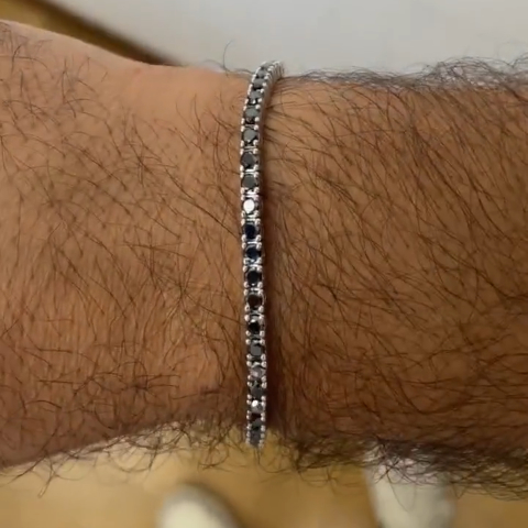 5ct round-cut obsidian sterling silver handmade bracelet