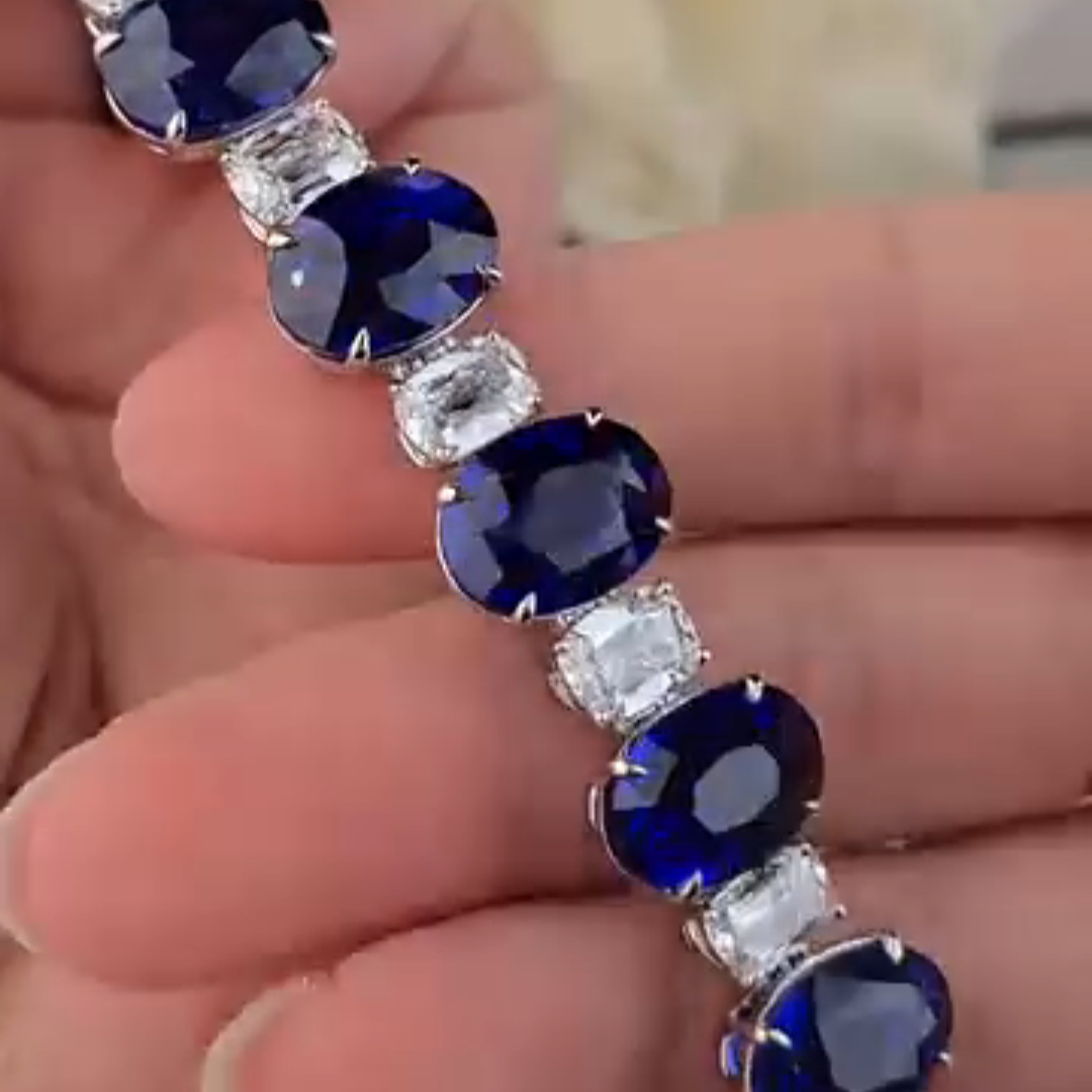 12ct oval-cut sapphire crystal sterling silver luxury handmade bracelet