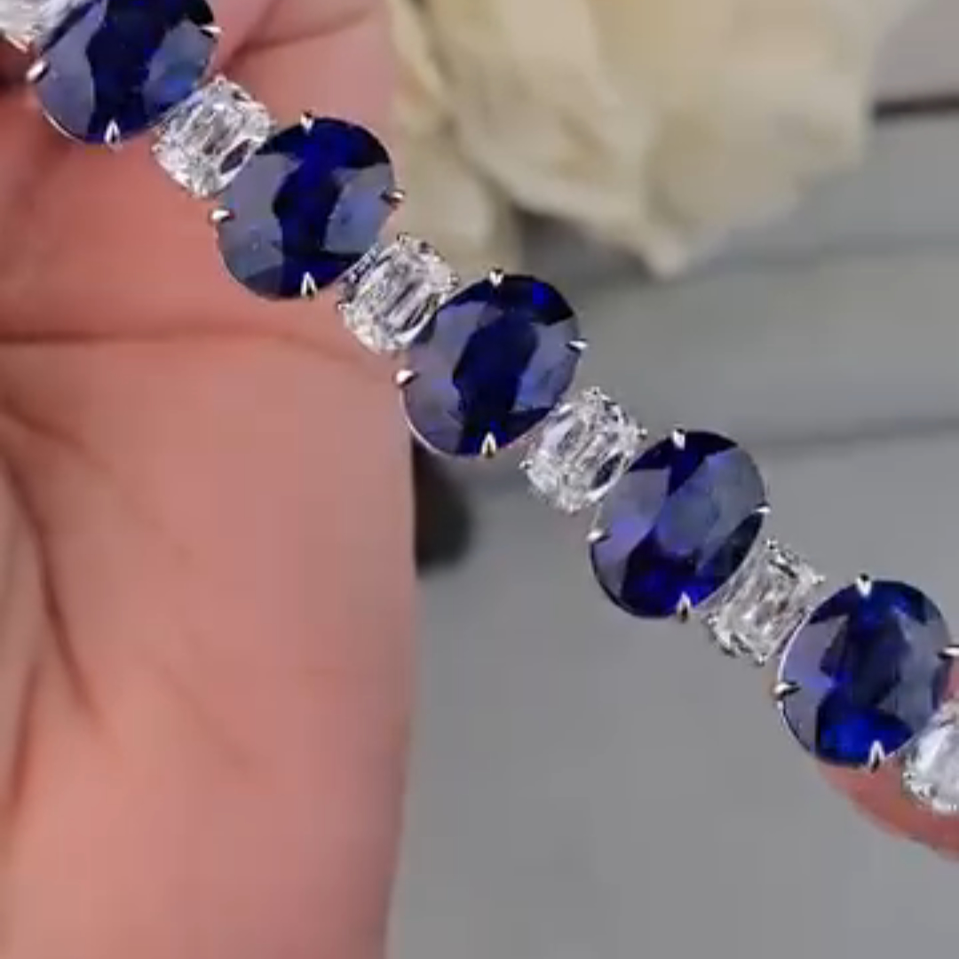 12ct oval-cut sapphire crystal sterling silver luxury handmade bracelet