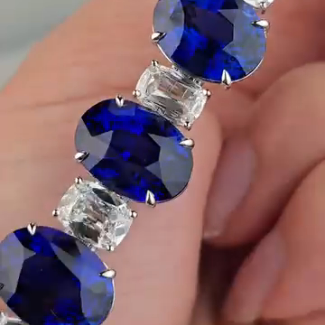 12ct oval-cut sapphire crystal sterling silver luxury handmade bracelet