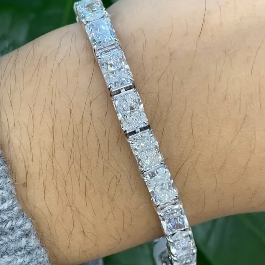 30ct Princess Cut Sterling Silver Handmade Bracelet