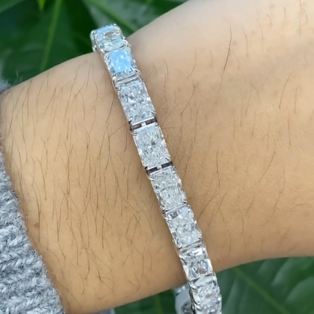 30ct Princess Cut Sterling Silver Handmade Bracelet