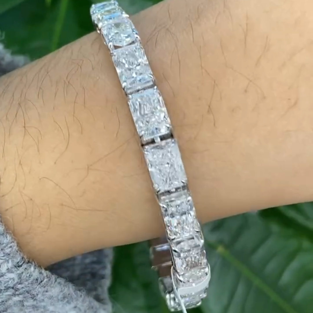 30ct Princess Cut Sterling Silver Handmade Bracelet