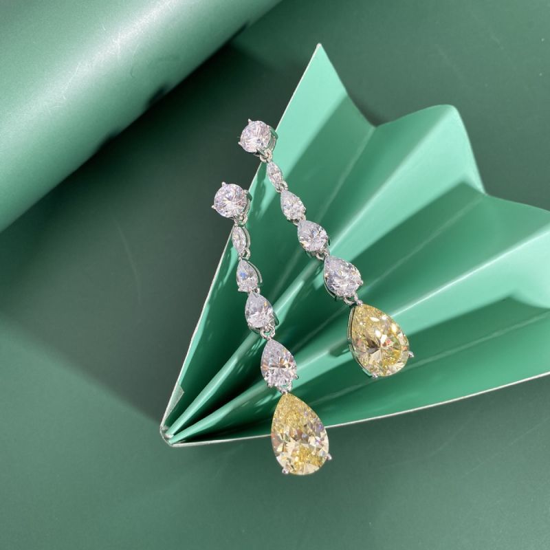 Sterling Silver Classic Pear With Round Cut Dangle Earrings