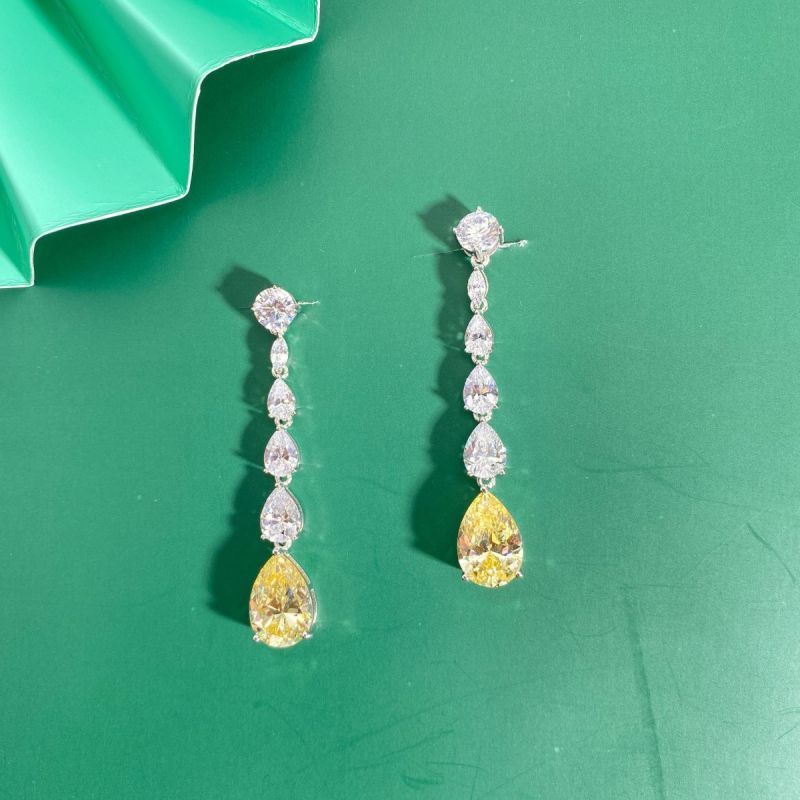 Sterling Silver Classic Pear With Round Cut Dangle Earrings