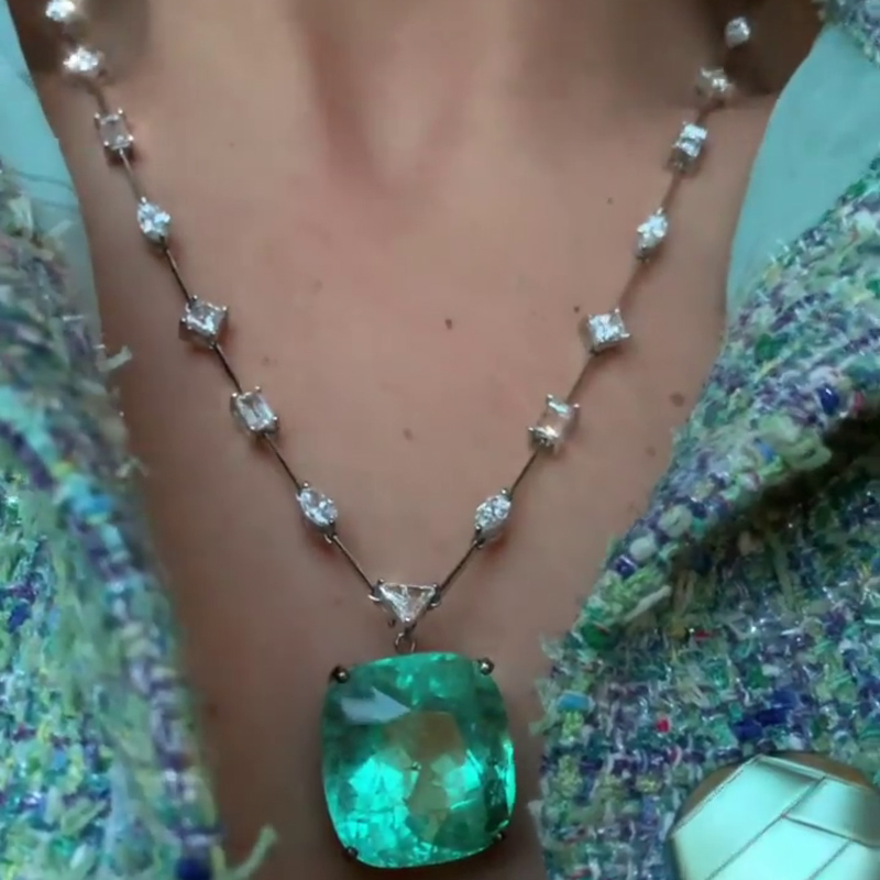 20ct Cushion Cut Paraiba Tourmaline Silver Pendant Necklace