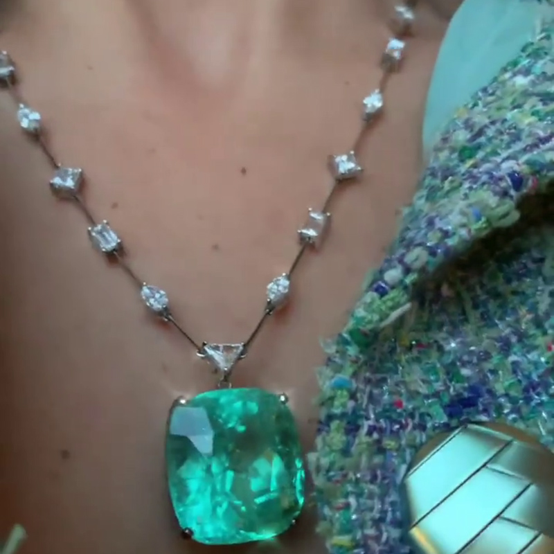 20ct Cushion Cut Paraiba Tourmaline Silver Pendant Necklace