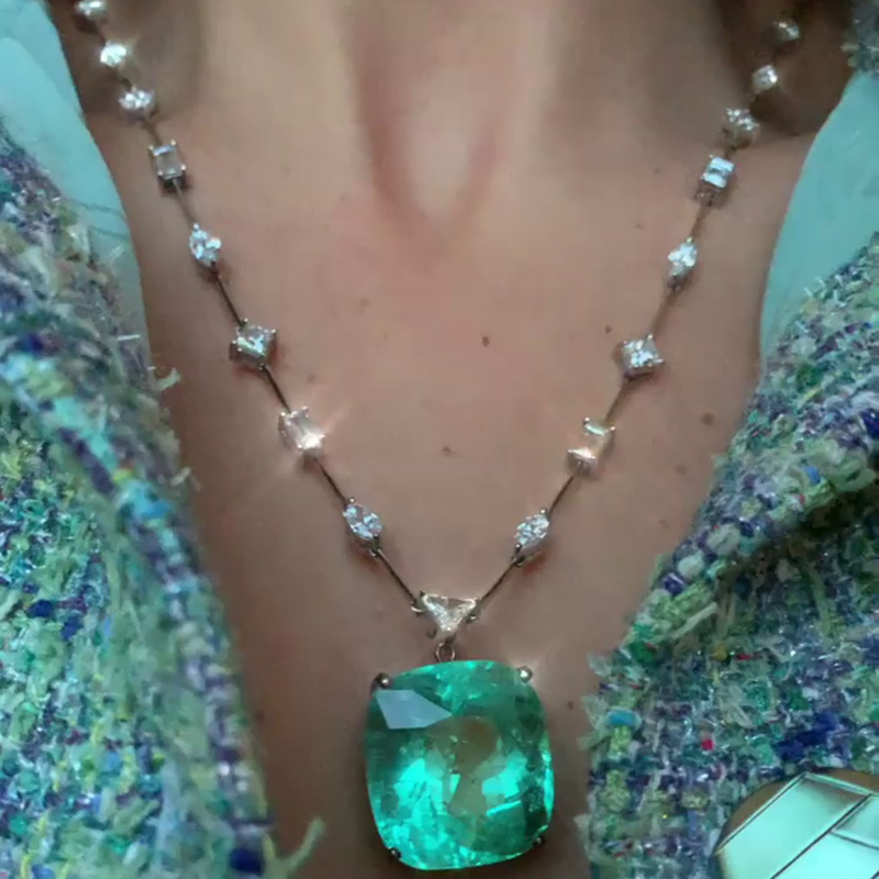 20ct Cushion Cut Paraiba Tourmaline Silver Pendant Necklace