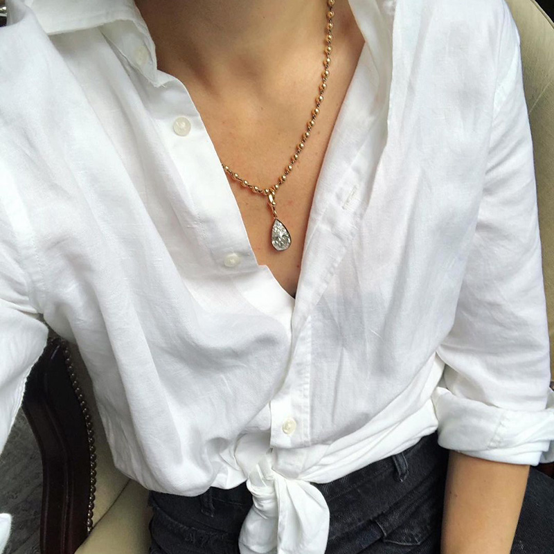 9ct Pear Cut White Sapphire Rose Gold Ball Chain Necklace 