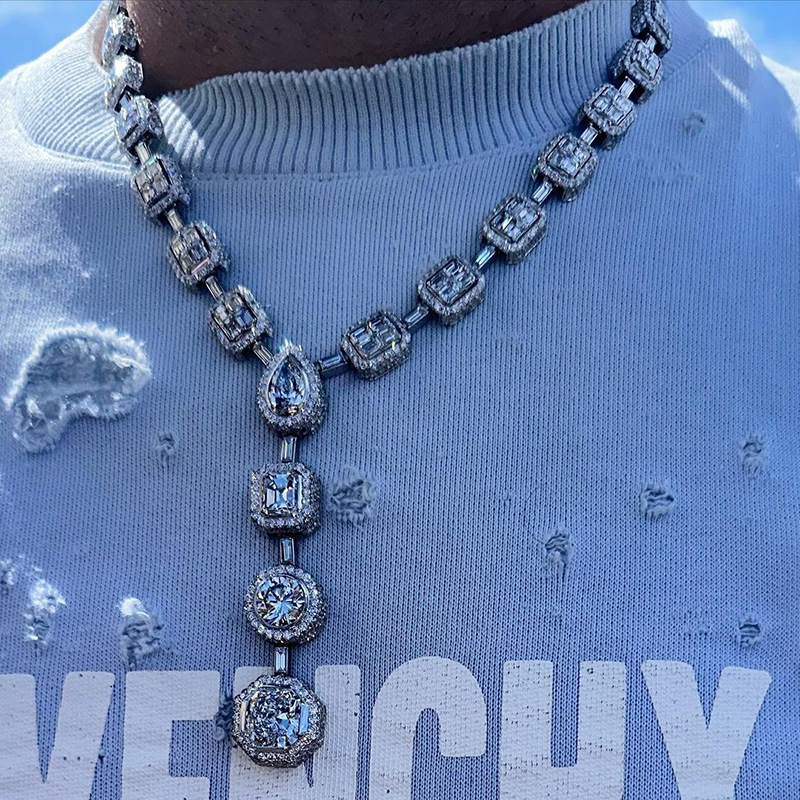 85ctw Multi-Cut White Sapphire Halo Handmade Men's Necklace