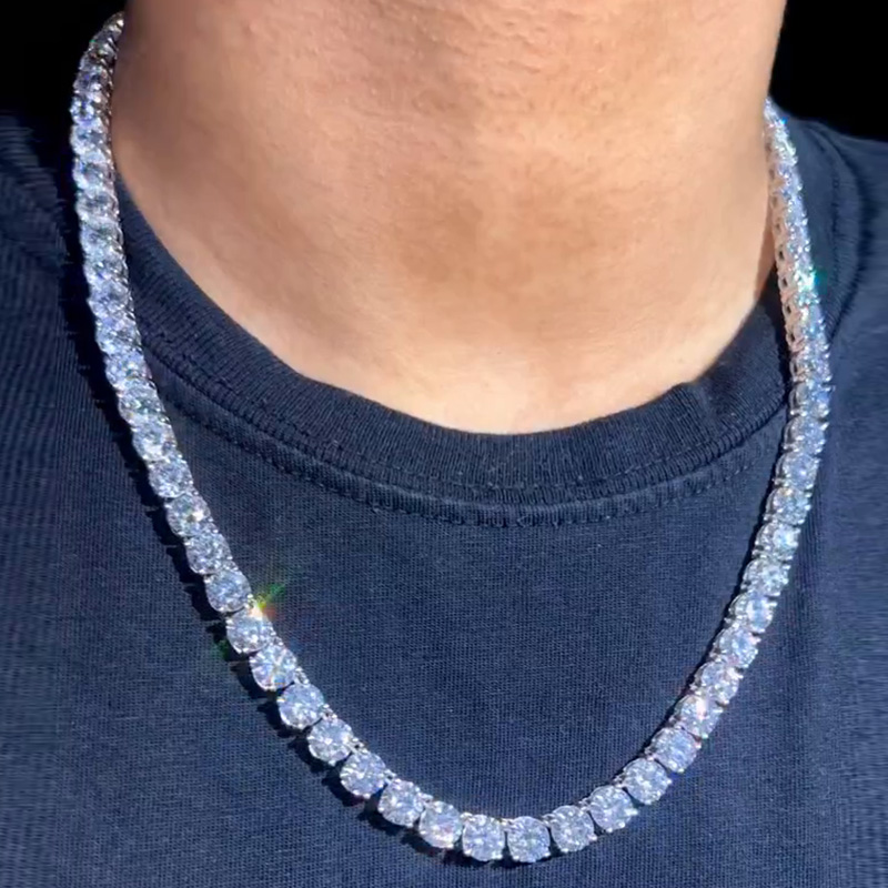 1ct Per Stone Round Cut White Sapphire Men's Tennis Necklace