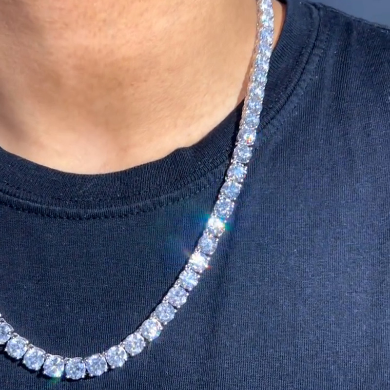 1ct Per Stone Round Cut White Sapphire Men's Tennis Necklace