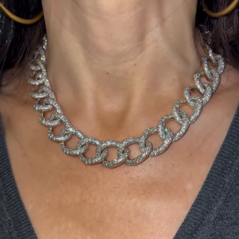 25ctw Round Cut Emerald Handmade Fashion Chain Necklace