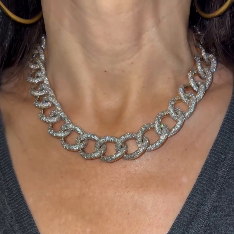 25ctw Round Cut Emerald Handmade Fashion Chain Necklace