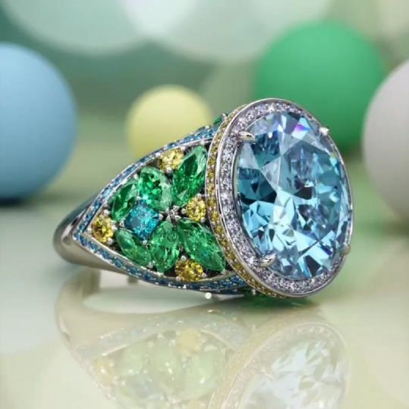 4.0 CT Oval Cut Blue Sapphire Engagement Ring