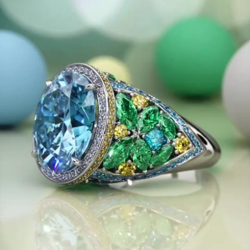 4.0 CT Oval Cut Blue Sapphire Engagement Ring