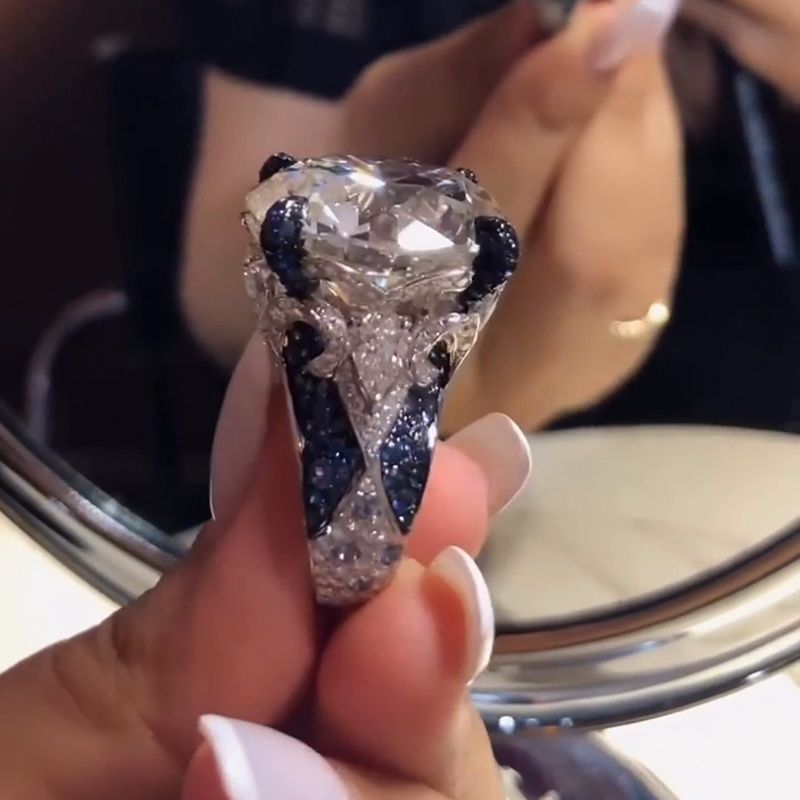 15ct Round Cut Sapphire Encrusted Prongs Luxury Engagement Ring