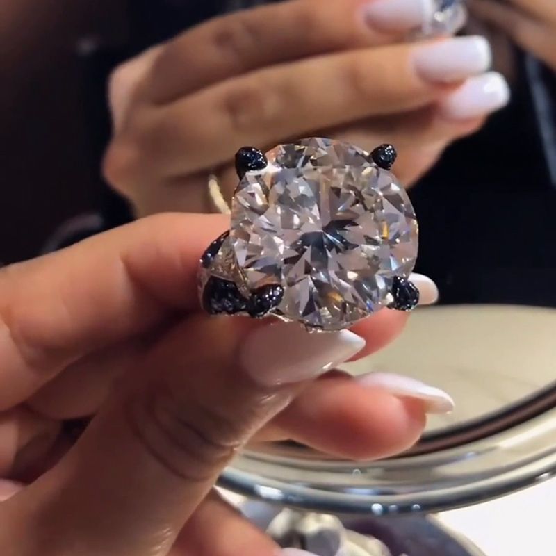 15ct Round Cut Sapphire Encrusted Prongs Luxury Engagement Ring