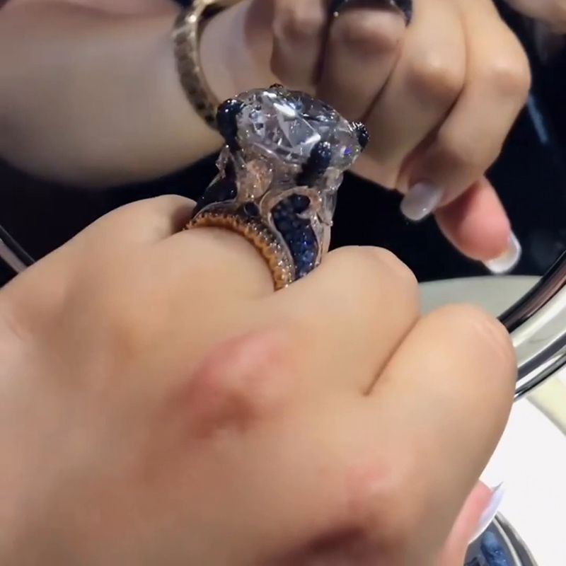 15ct Round Cut Sapphire Encrusted Prongs Luxury Engagement Ring