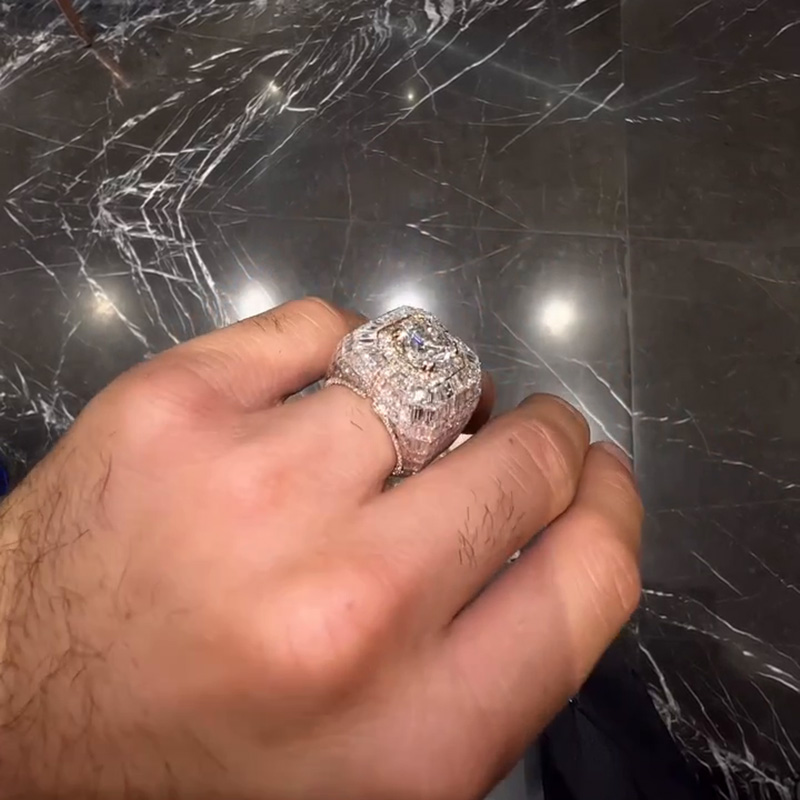 5ct Round Cut White Sapphire Halo With  Banquette Cut Setting Chandelier Men's Ring In Rose Gold